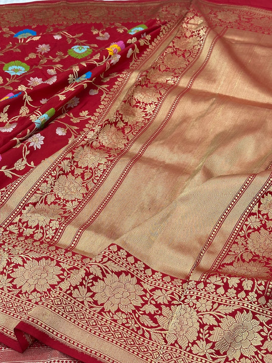 Red Pure Handwoven Meenakari katan Silk Banarasi Saree