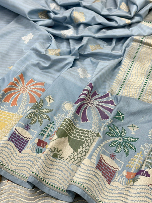 Grey Pure Handwoven katan Silk Banarasi Saree