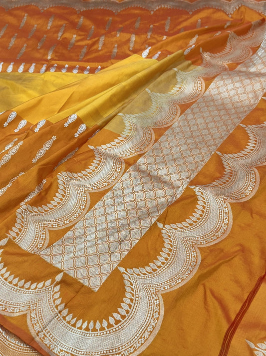 Mustard Pure Handwoven katan Silk Banarasi Saree