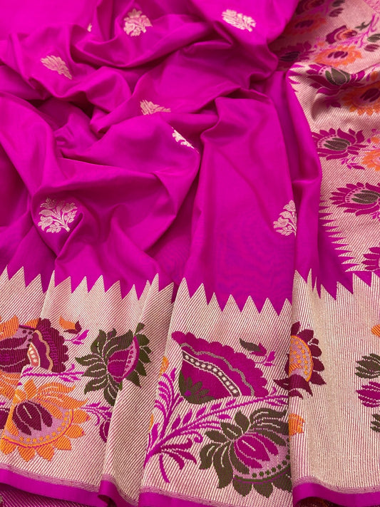 Dark Pink Pure Handwoven katan Silk Banarasi Saree