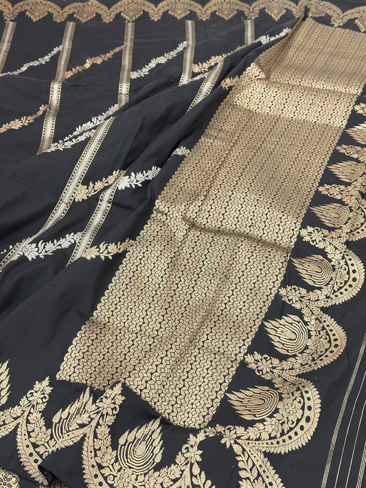 Z Black Pure Handwoven Katan Silk Banarasi Saree