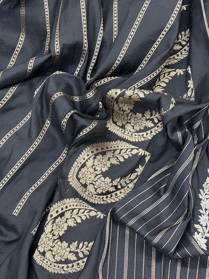 Z Black Pure Handwoven Katan Silk Banarasi Saree