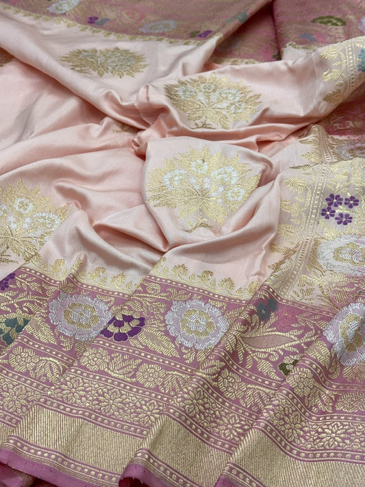 Baby Pink Handwoven Banarasi Pure Ektara Katan Saree