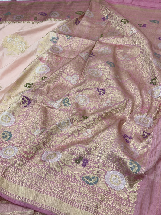 Baby Pink Handwoven Banarasi Pure Ektara Katan Saree
