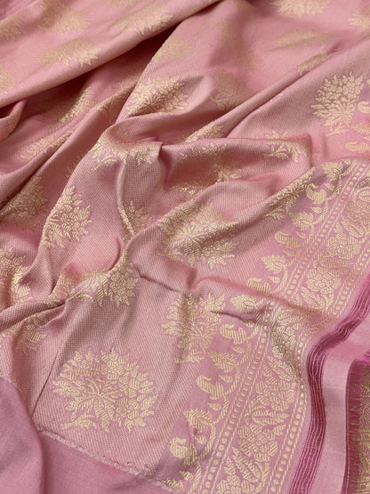 Baby Pink Handwoven Banarasi Pure Ektara Katan Saree