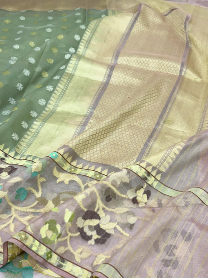 Pista Green Kora Pure Organza Handwoven Banarasi Saree