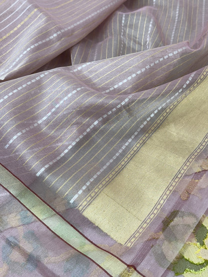 Pista Green Kora Pure Organza Handwoven Banarasi Saree