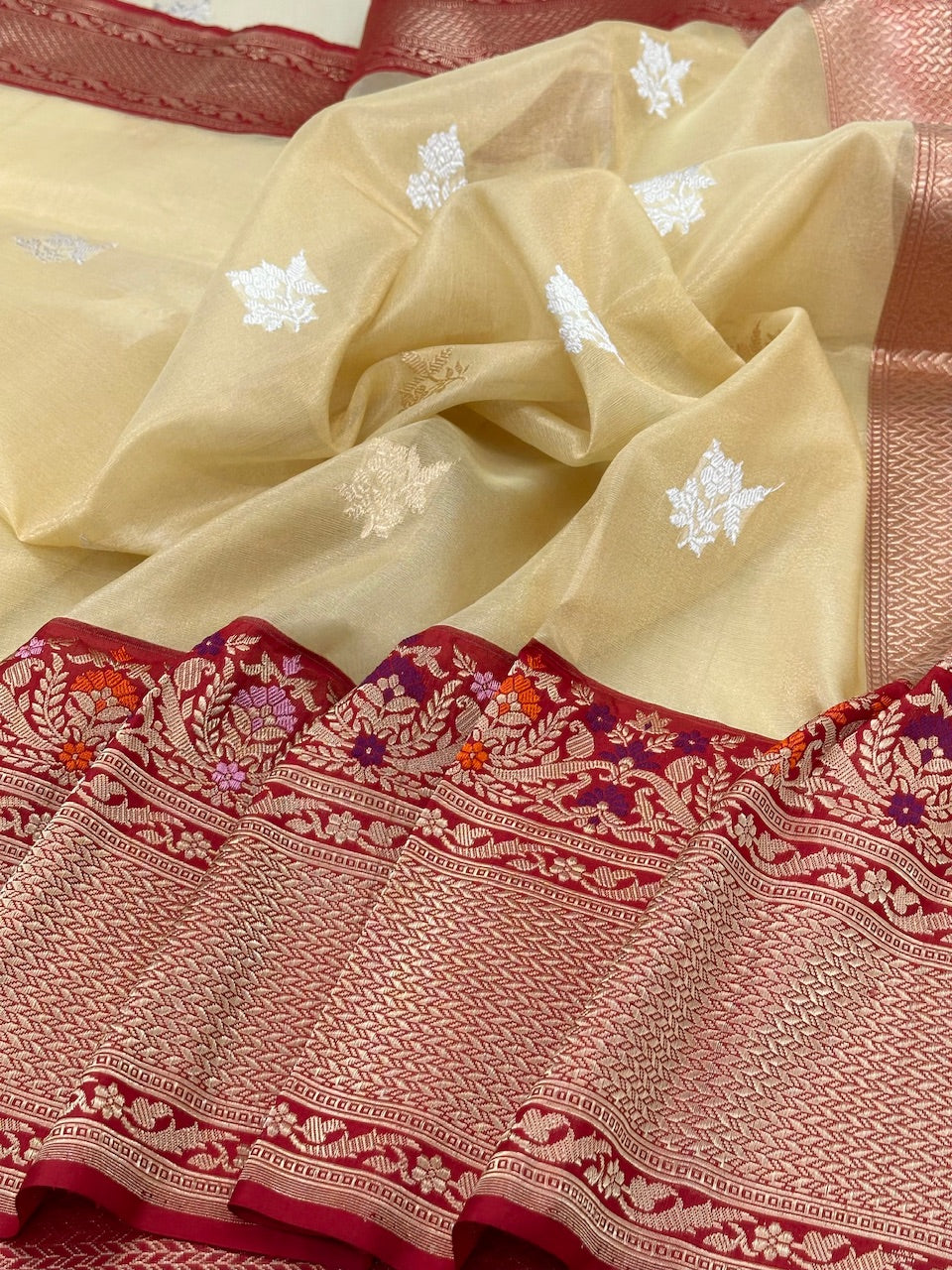 Beige Pure Tissue Handwoven Banarasi Saree