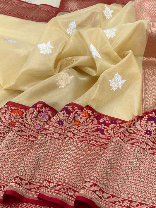 Beige Pure Tissue Handwoven Banarasi Saree