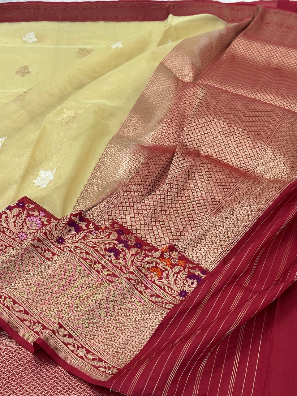 Beige Pure Tissue Handwoven Banarasi Saree