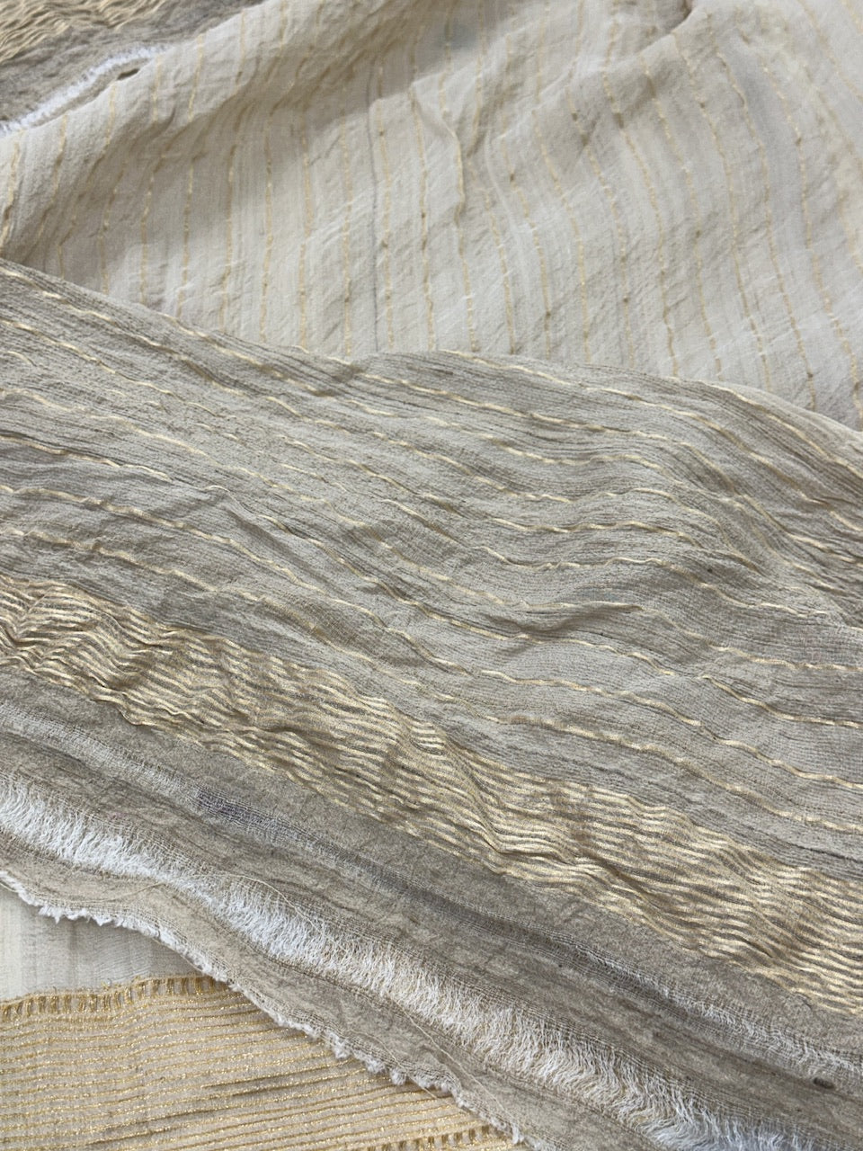 Off White Pure Handwoven Tussar Georgette  Banarasi Saree