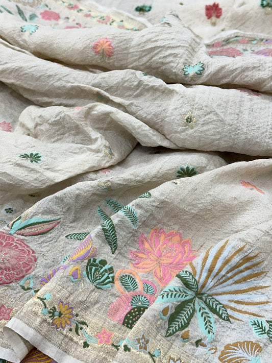 Pure Tussar Georgette Handwoven Banarasi Saree