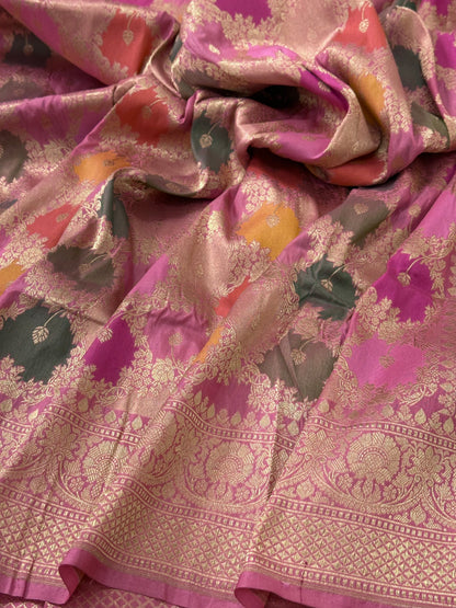 Pink Rangkaat Pure Katan Silk Banarasi Saree