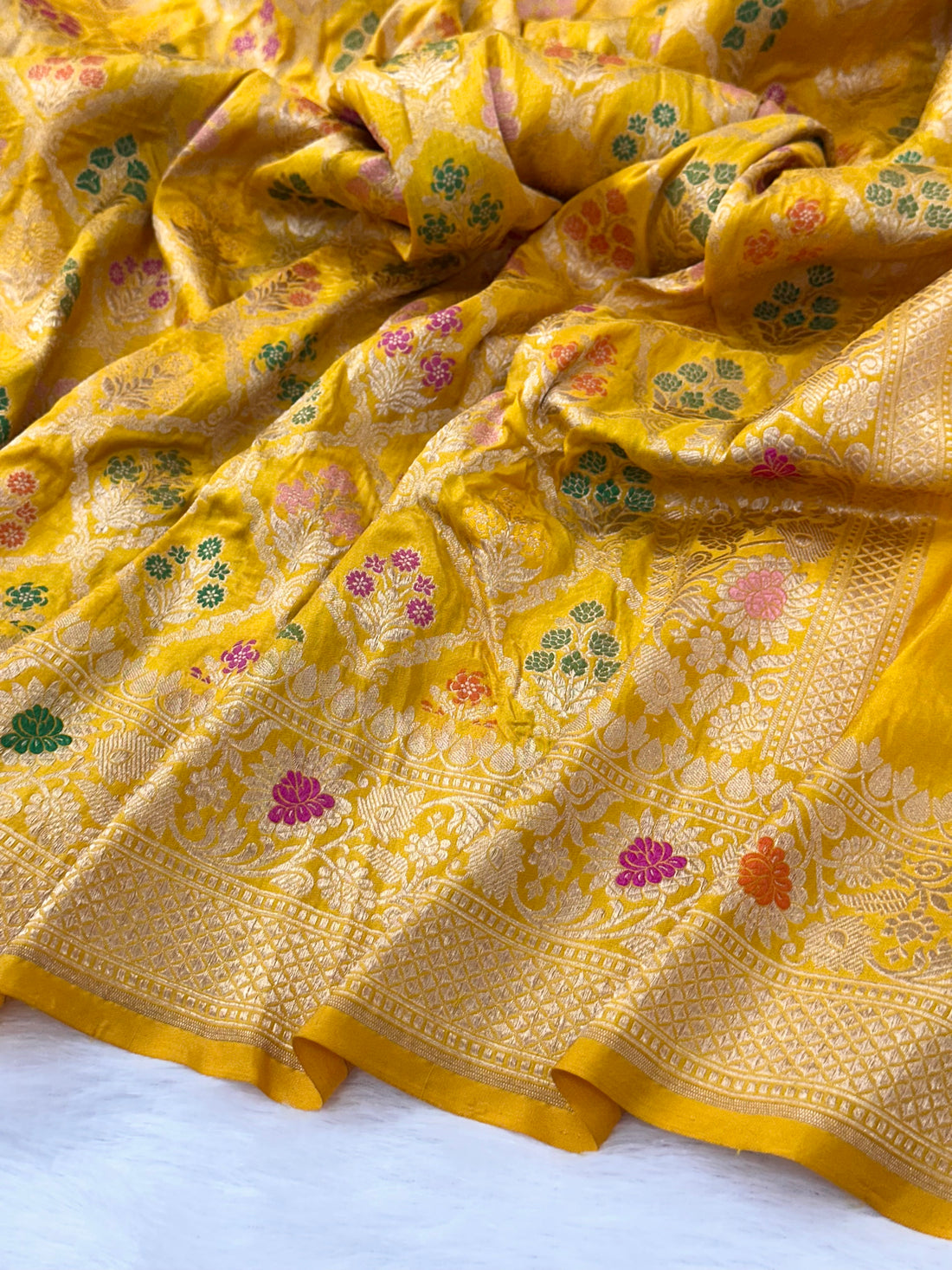 Yellow Meenakari Pure Katan Silk Banarasi Saree