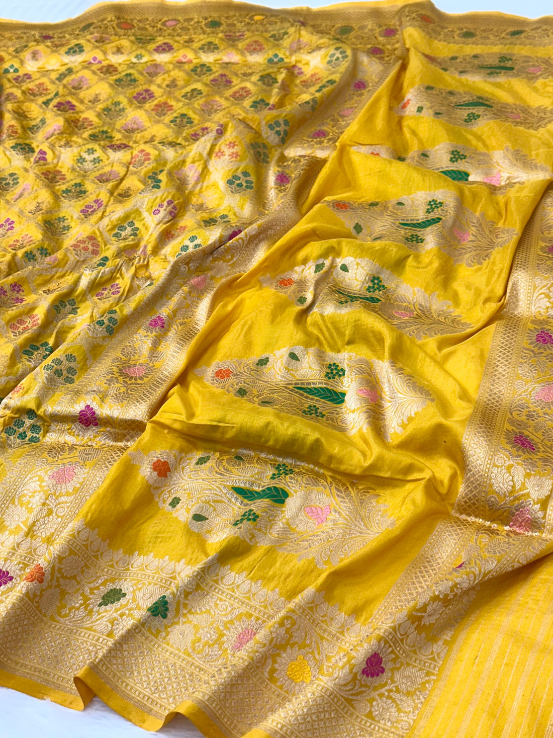 Yellow Meenakari Pure Katan Silk Banarasi Saree