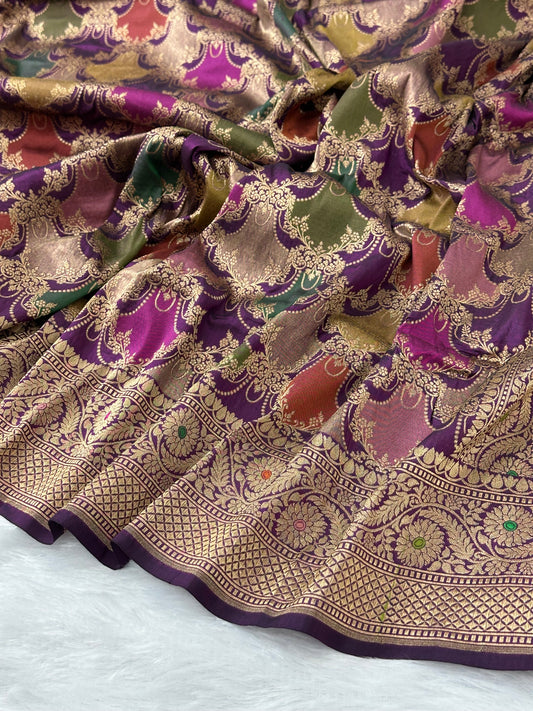 Deep Magenta Rangkaat Pure Katan Silk Banarasi Saree