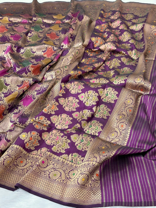 Deep Magenta Rangkaat Pure Katan Silk Banarasi Saree