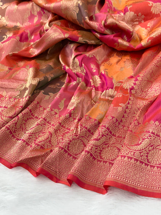 Pink Rangkaat Pure Katan Silk Banarasi Saree