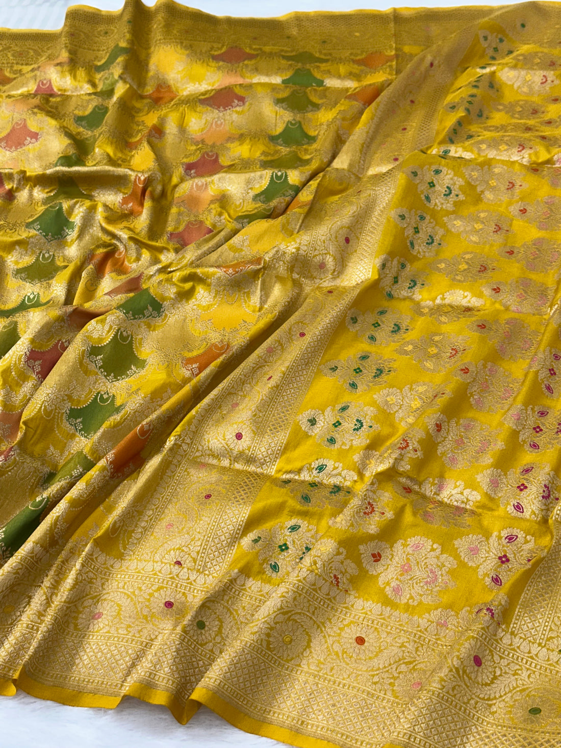 Mustard Yellow Rangkaat Pure Katan Silk Banarasi Saree