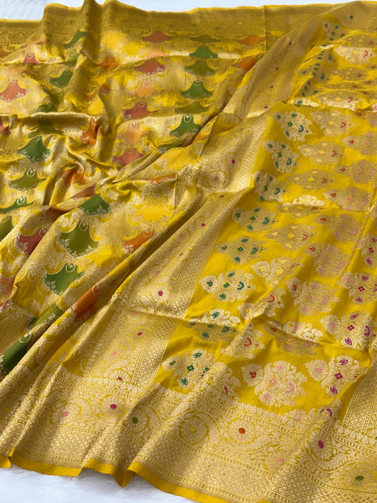 Mustard Yellow Rangkaat Pure Katan Silk Banarasi Saree