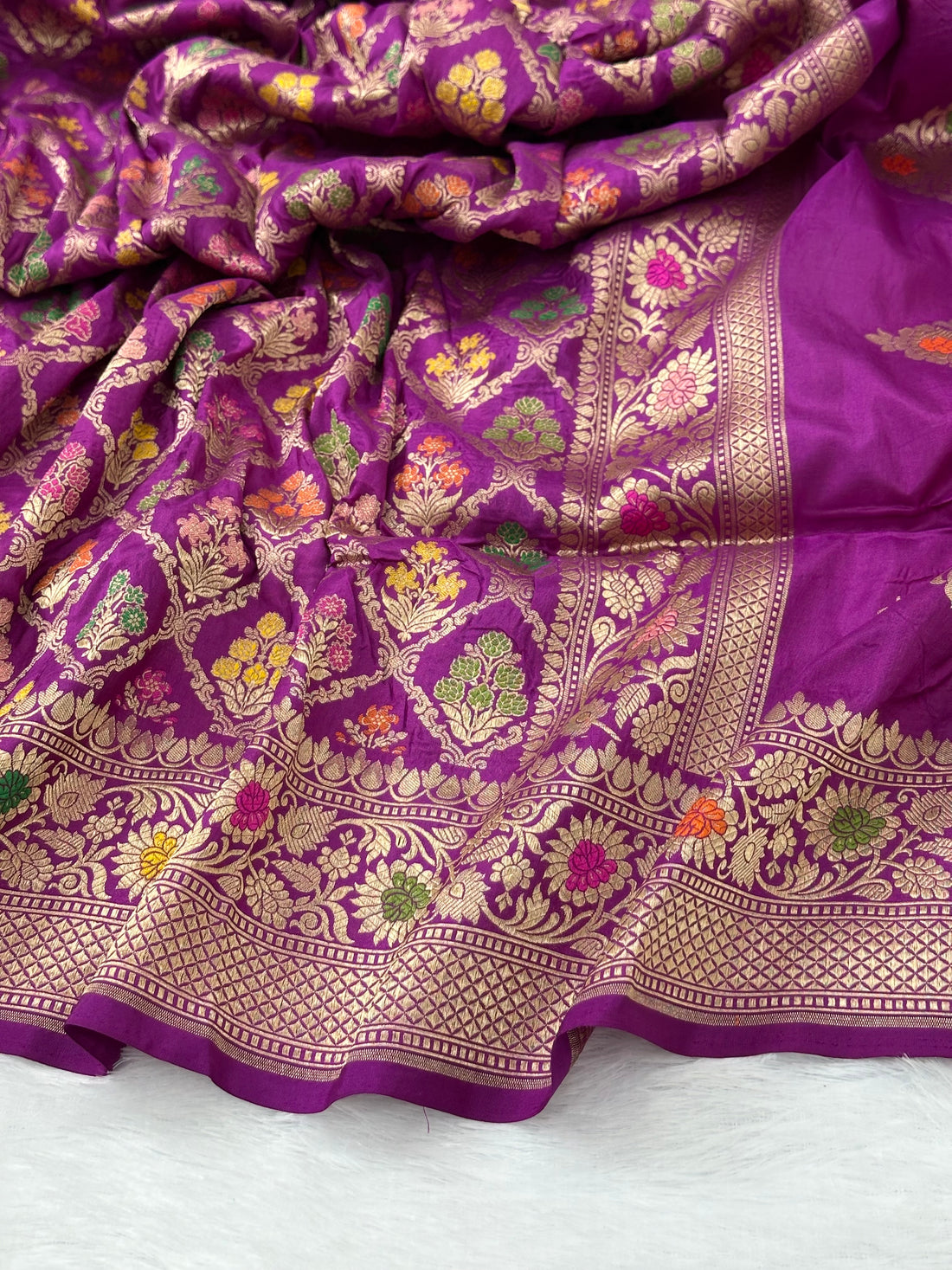Purple Yellow Rangkaat Pure Katan Silk Banarasi Saree