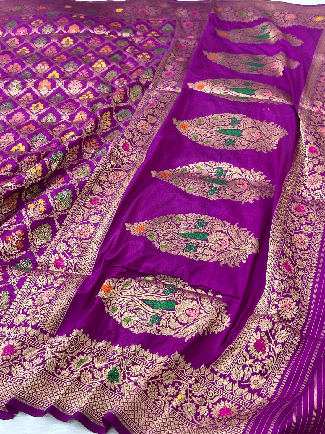 Purple Yellow Rangkaat Pure Katan Silk Banarasi Saree