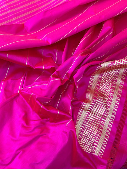 Rani Pink Handwoven Pure Ektara katan Silk Banarasi Saree