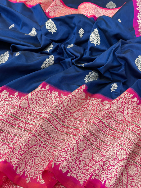 Navy Blue Pure Handwoven Banarasi Katan Silk Saree