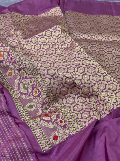 Powder Blue Handwoven Banarasi Ektara katan Silk Kadiyal Saree