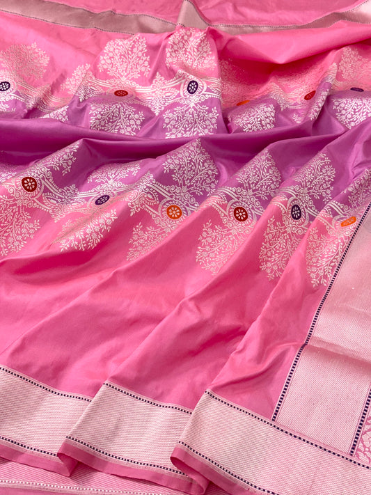 Baby Pink Pure Handwoven Banarasi katan Silk Saree