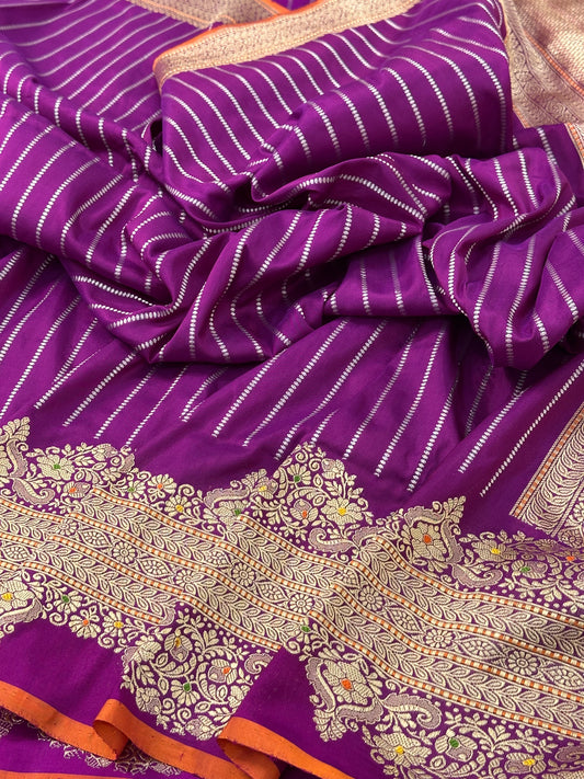 Magenta Handwoven Pure katan Silk Banarasi Saree