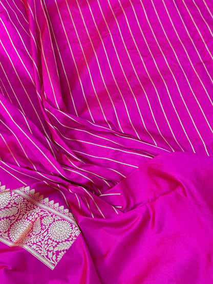 Hot Pink Handwoven Pure Katan Silk Banarasi Saree