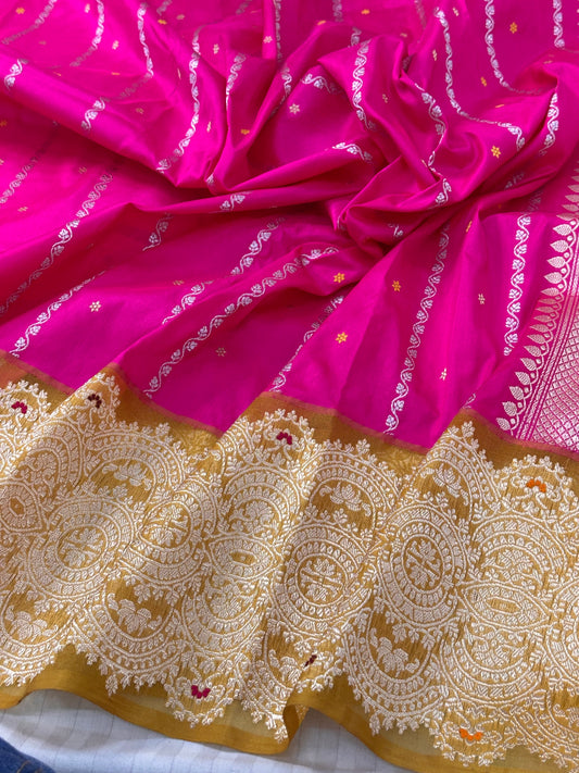 Pink Handwoven Pure katan Silk Banarasi Saree