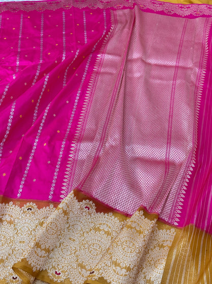 Hot Pink Handwoven Pure Katan Silk Banarasi Saree