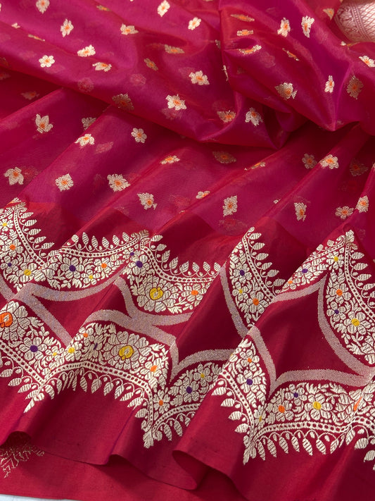 Red Pure Handwoven Banarasi Organza Saree