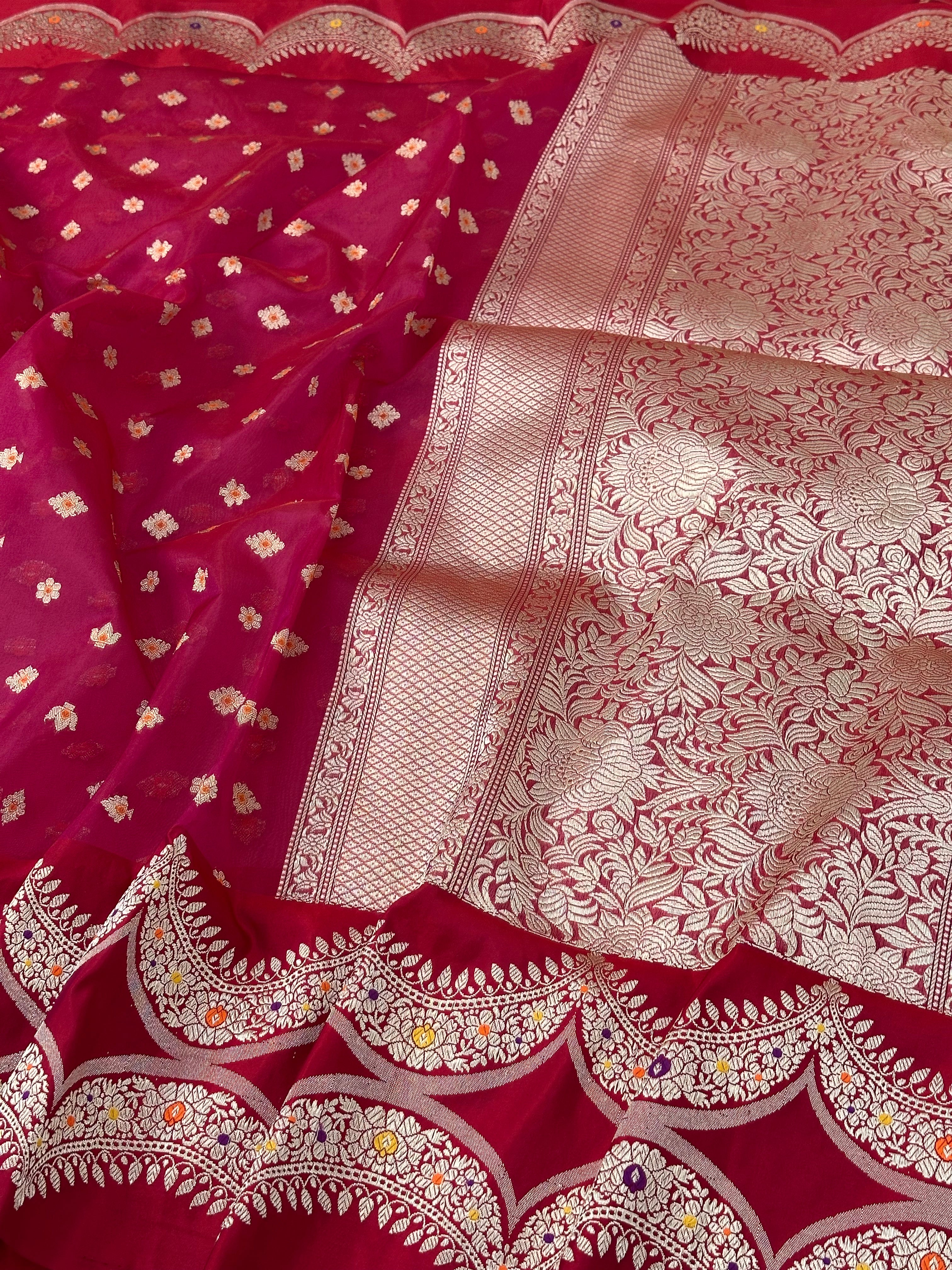 Red Pure Handwoven Banarasi Organza Saree
