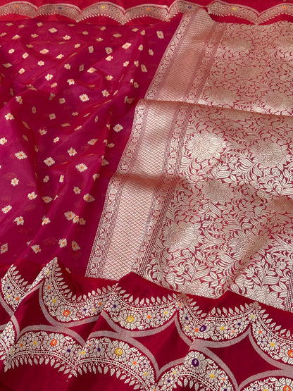 Red Pure Handwoven Banarasi Organza Saree