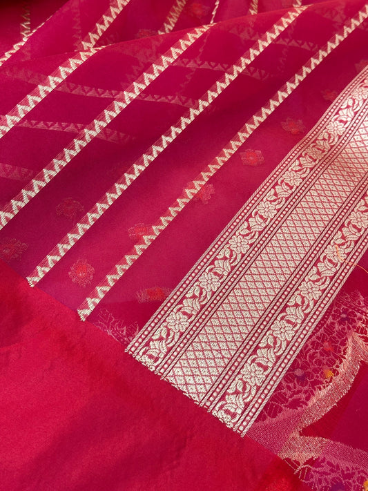 Red Pure Handwoven Banarasi Organza Saree