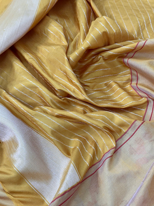 Mustard Handwoven Pure katan Silk Banarasi Saree