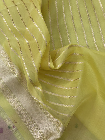 Pine Yellow Pure Handwoven Banarasi Organza Saree