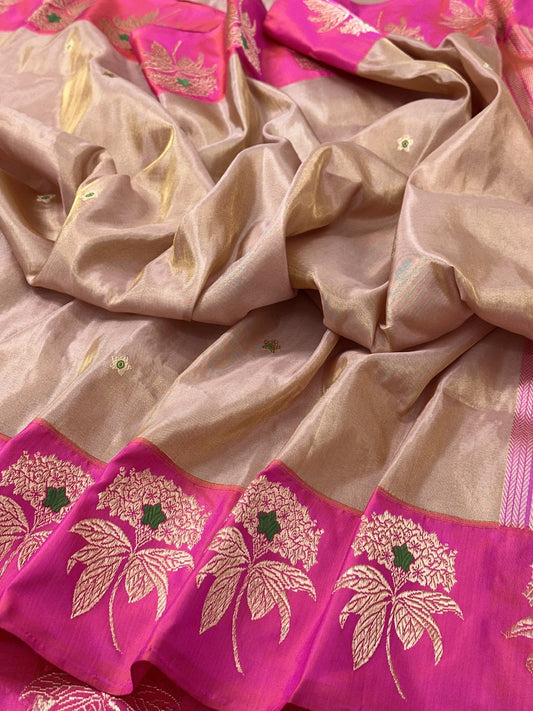 Beige Pink Ektara Handwoven Banarasi Pure Tissue Silk Saree