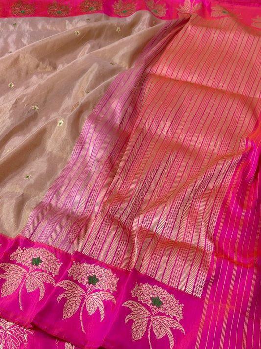 Beige Pink Ektara Handwoven Banarasi Pure Tissue Silk Saree