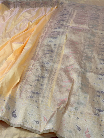 Light Yellow Pure Handwoven Banarasi Katan Silk Saree