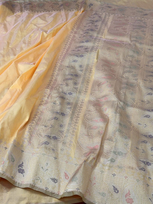 Light Yellow Pure Handwoven Banarasi Katan Silk Saree