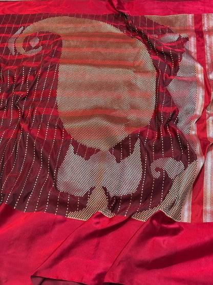 Red Wine Pure Handwoven Satin Silk Banarasi Saree