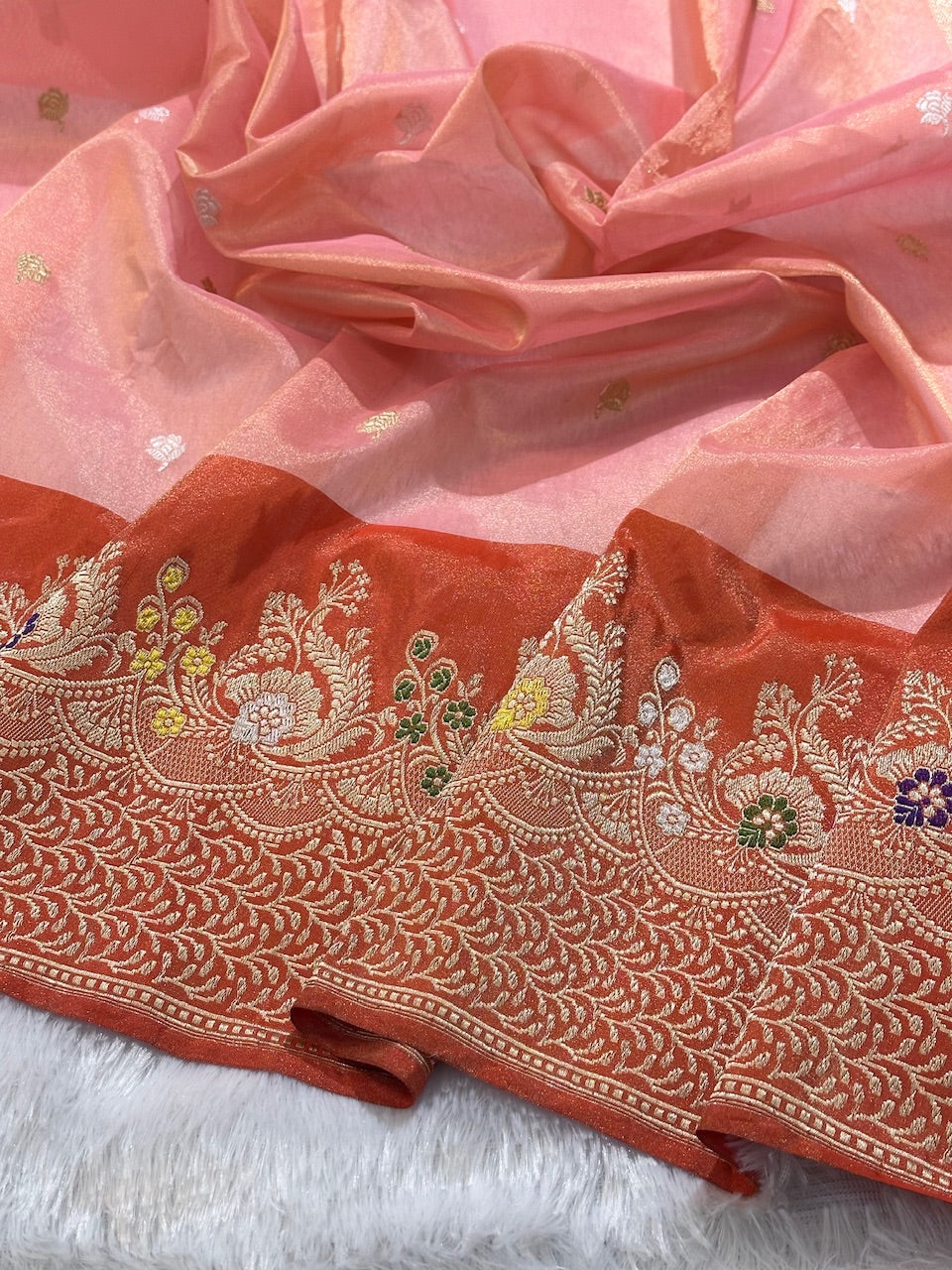 Powder Pink Pure Handwoven Katan Silk Banarasi Saree