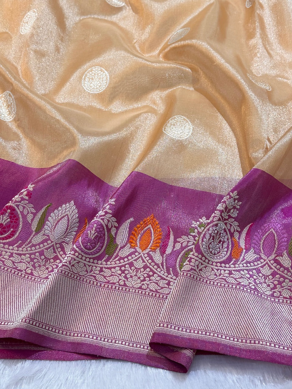 Peach Pure Tissue Handwoven Banarasi Saree