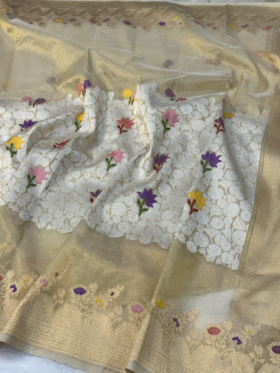 Tusser Shade Pure Tissue Silk Handwoven Banarasi Saree
