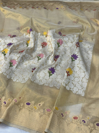 Tusser Shade Pure Tissue Silk Handwoven Banarasi Saree