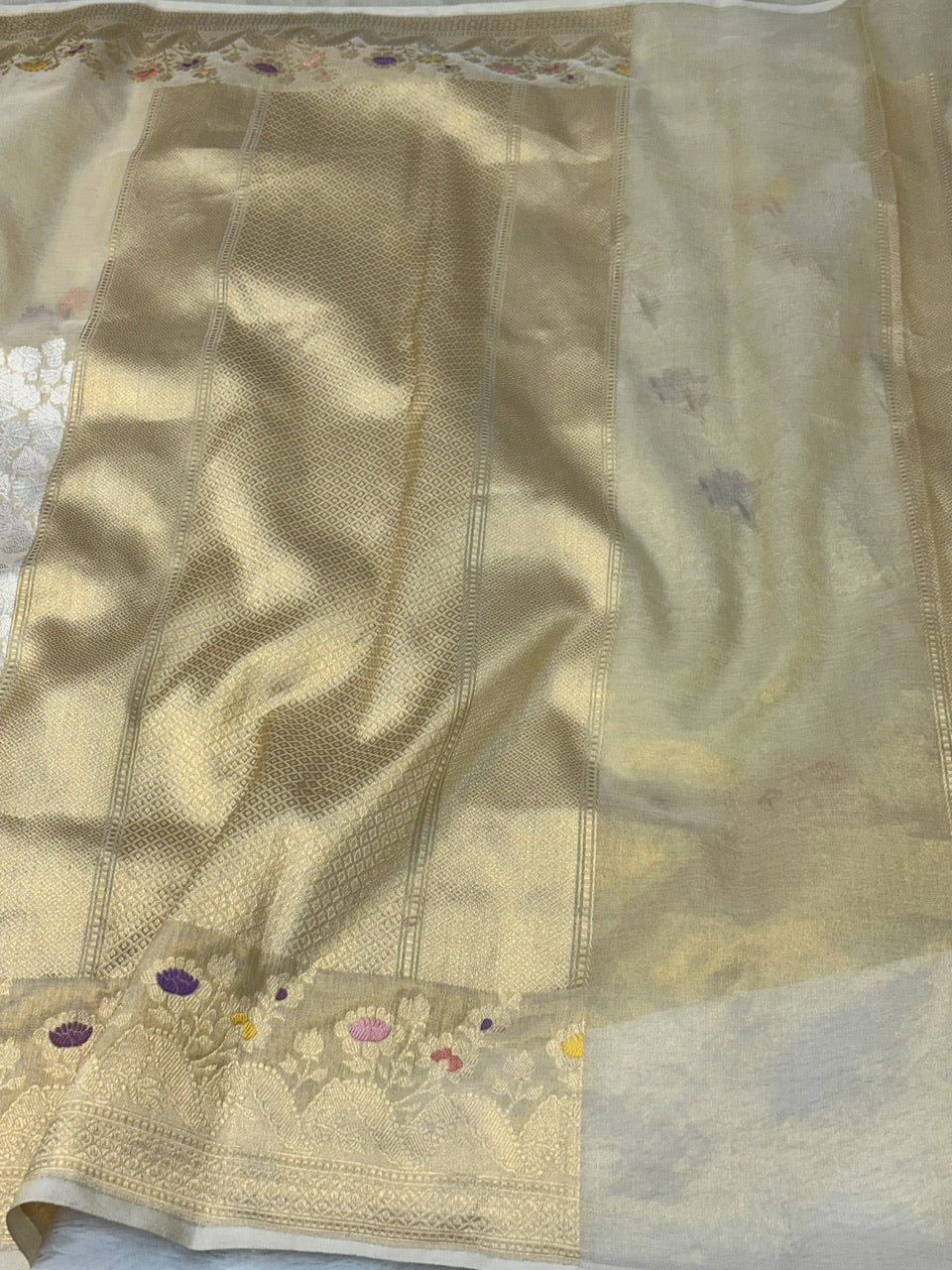 Tusser Shade Pure Tissue Silk Handwoven Banarasi Saree